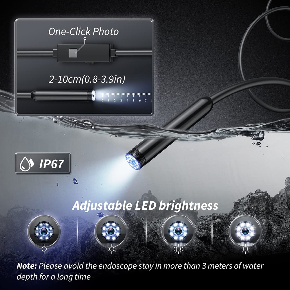 Endoscope Camera with Light, 1920P HD Bore Scope Borescope 16.4FT, Black