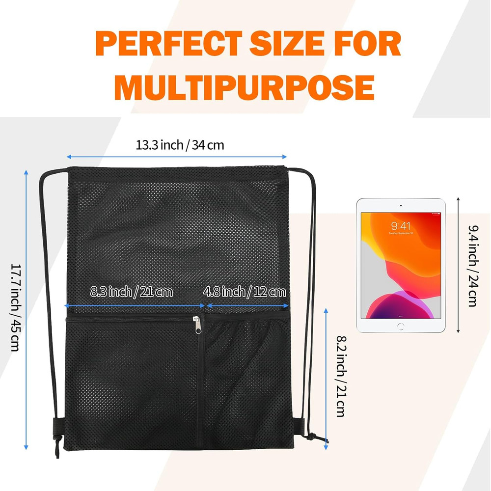 2 PACK Mesh Drawstring Backpack Bag, Multifunction Mesh Bag for Swimming, Athlet
