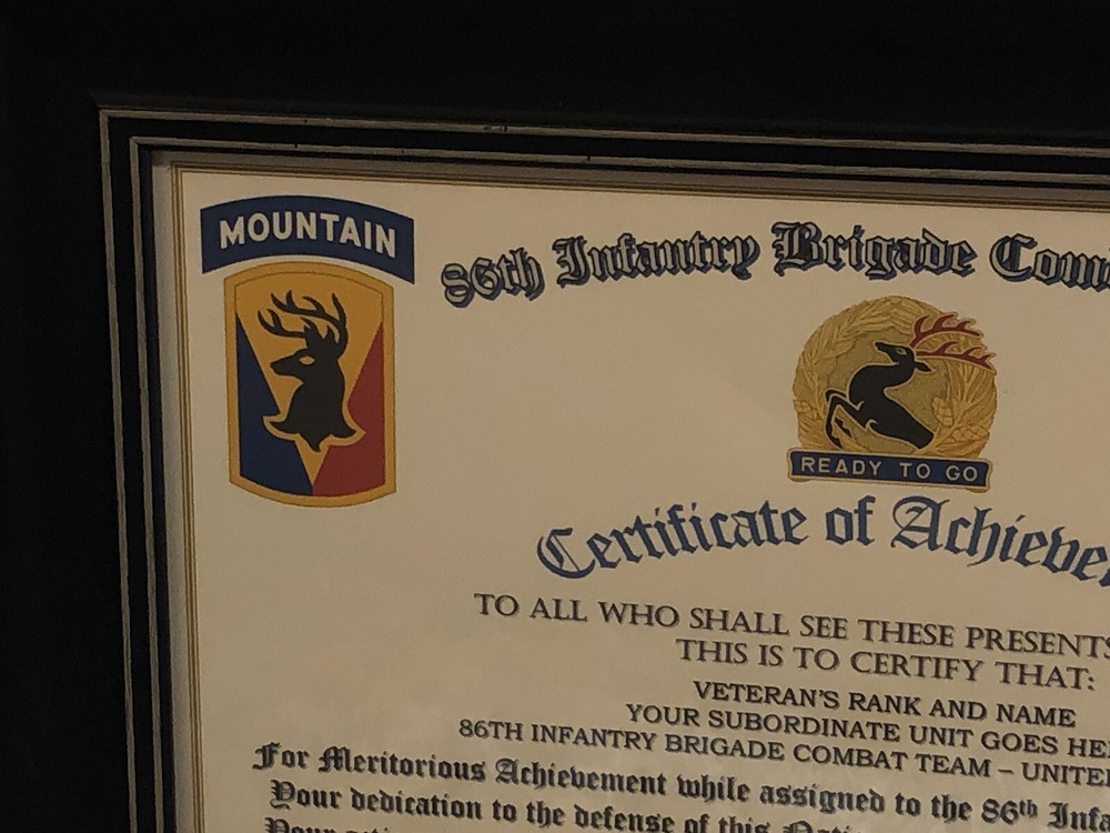 86TH INFANTRY BRIGADE COMBAT TEAM - COA / (COMMEMORATIVE CERTIFICATE)
