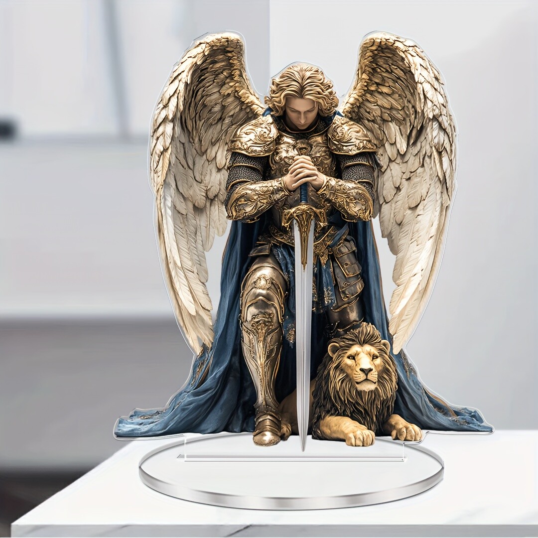 1pc Archangel Michael Acrylic Desktop Decoration Perfect Religious Angel Statue