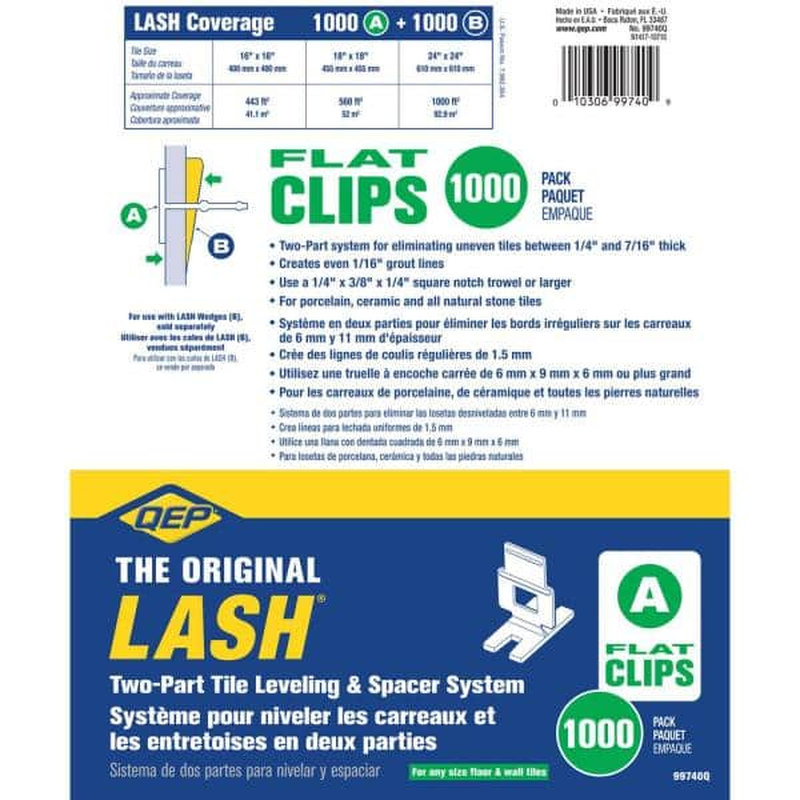 LASH Flat Floor and Wall Tile Leveling System Clips Part A, Plastic (1000-Pack)
