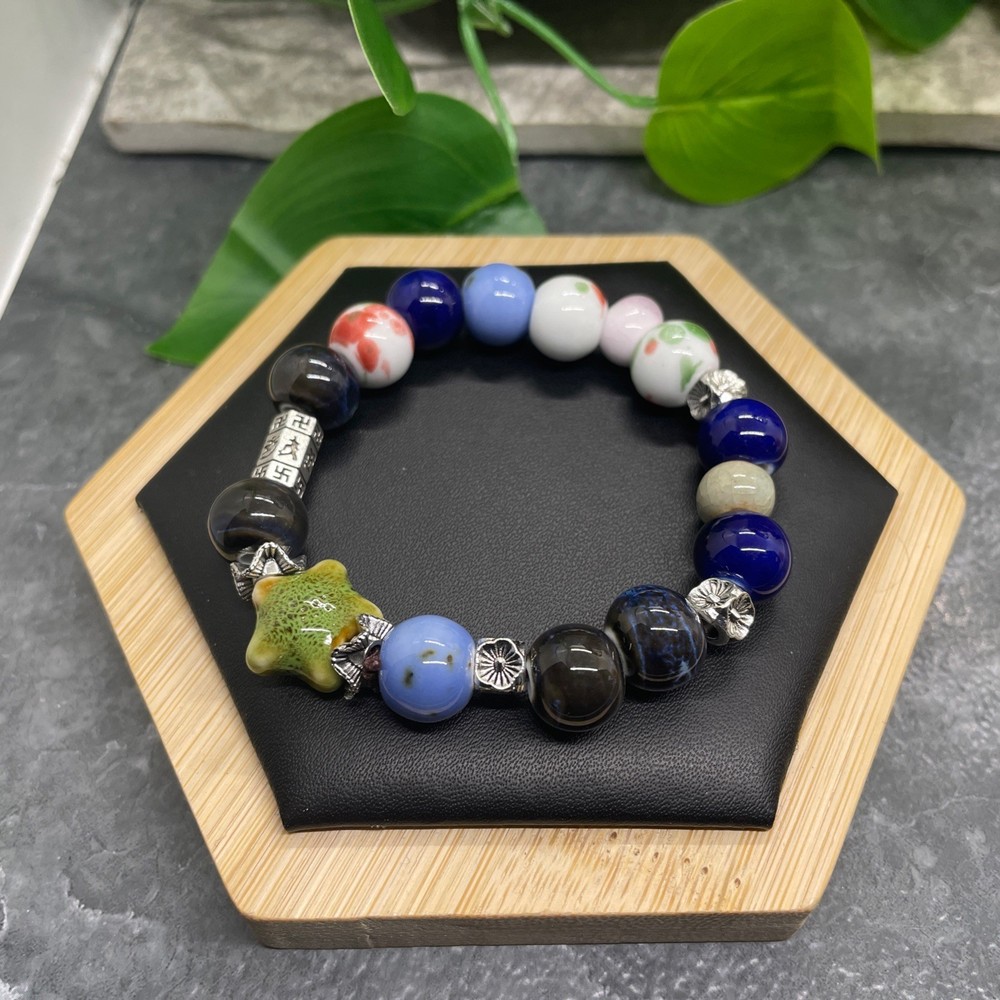 Handmade Ceramic Bead Beaded Stackable 6.25” Plus Stretch Bracelet New B475