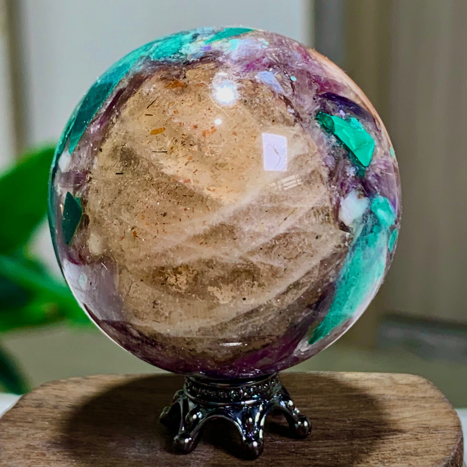 91G Newly discovered rare malachite purple mica symbiotic sphere restoration