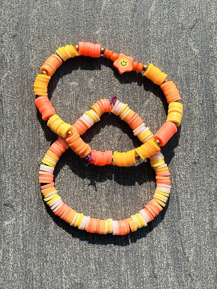 2 Orange clay bead bracelet - Very Pretty