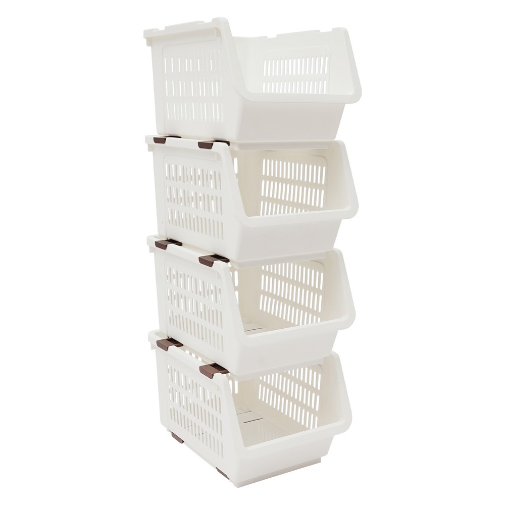 4 Pack Stacking Storage Baskets, Multifunctional PP Organizer Bins Space-Saving