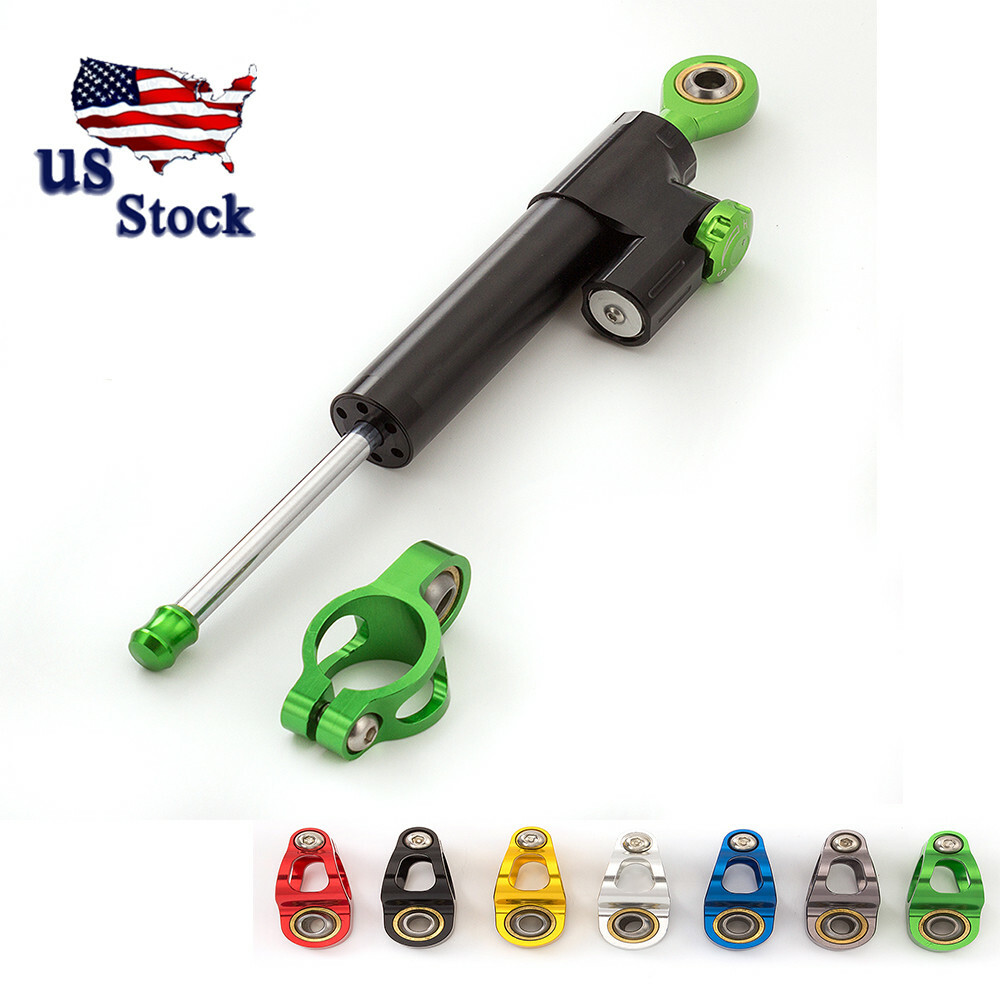 CNC Motorcycle Steering Damper Stabilizer Linear Reversed Control Black&Green
