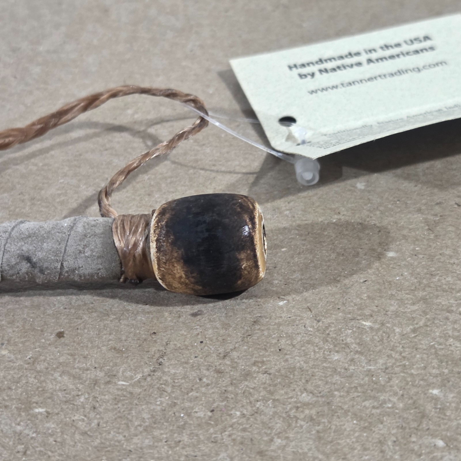 Authentic Navajo Peace Pipe 6" Handcrafted Faux Turquois Beads leather wood stag