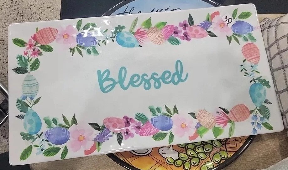 Tray Serving Melamine Shabby Chic Easter EggsRetangle 18"×9.5" granny Core Gcon