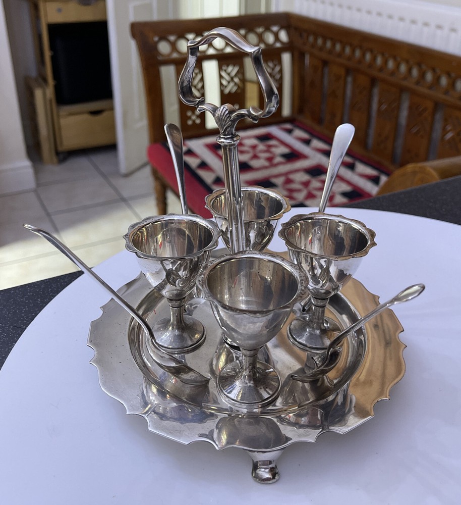 Walker & Hall Silver Plate Breakfast Egg Cup Set - Complete 9 Piece Set