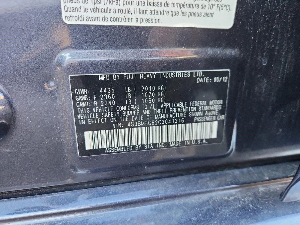 LEGACY 2012 Transmission Shift OEM