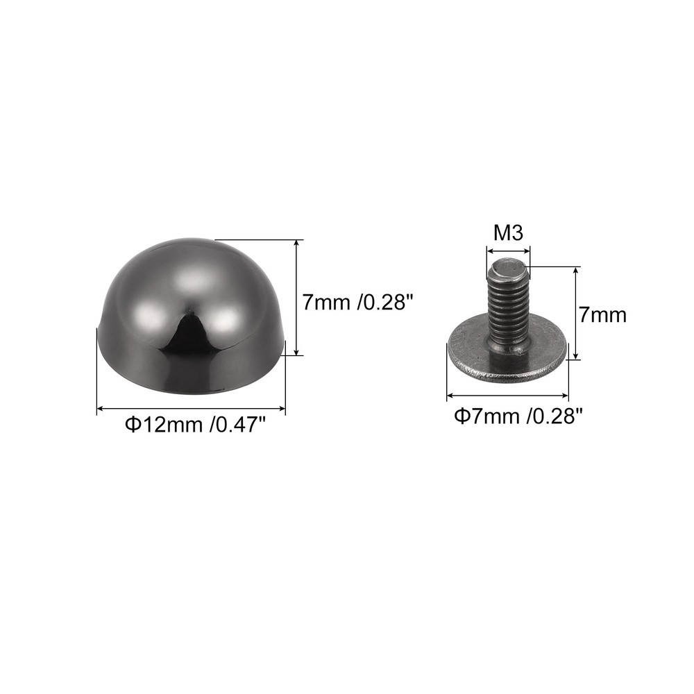 12x7mm Screw Back Rivets Round Cable Head Leather Studs Black 20 Sets