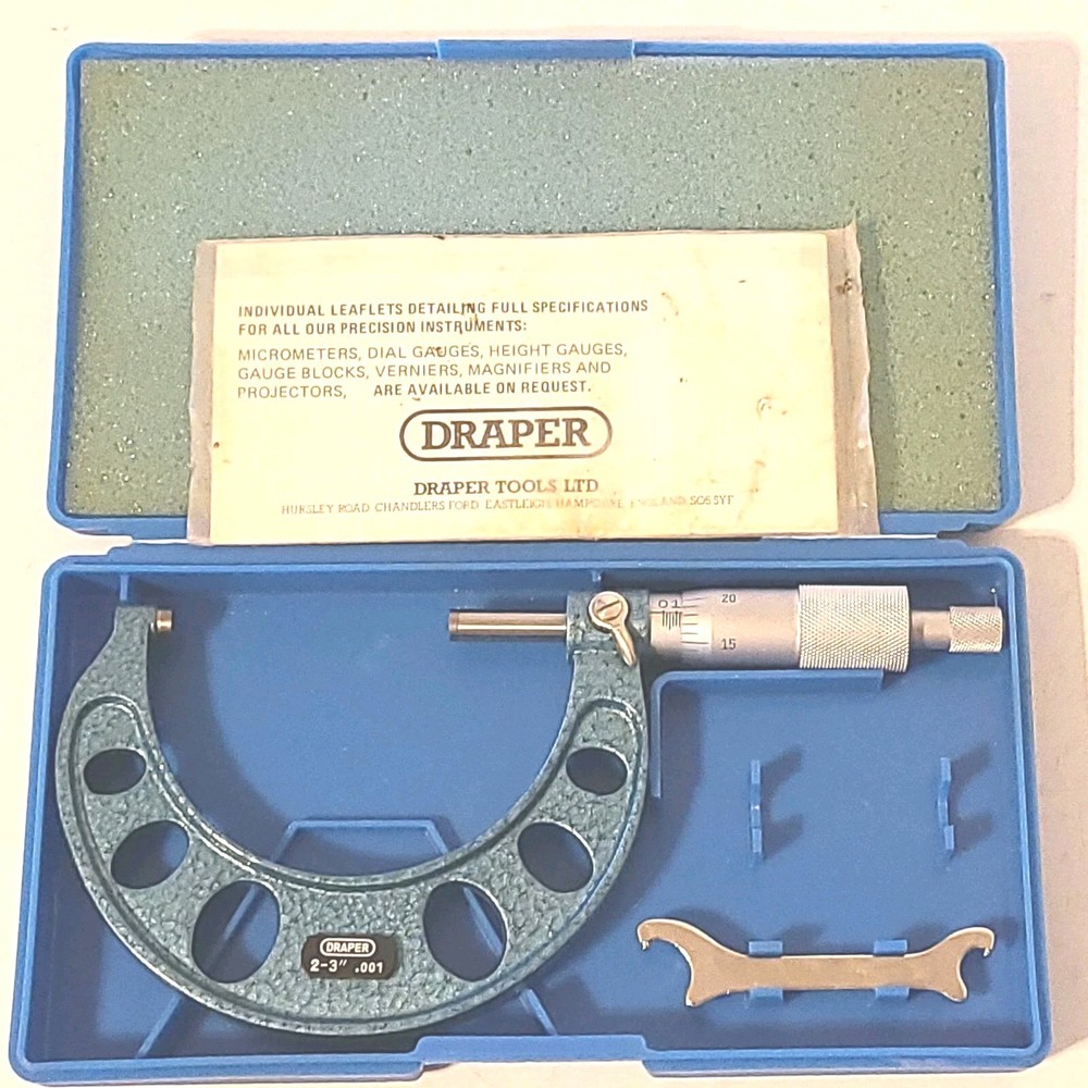 Draper Outside Micrometer Tool, 2-3" Range, .001" Graduation, Case & Wrench