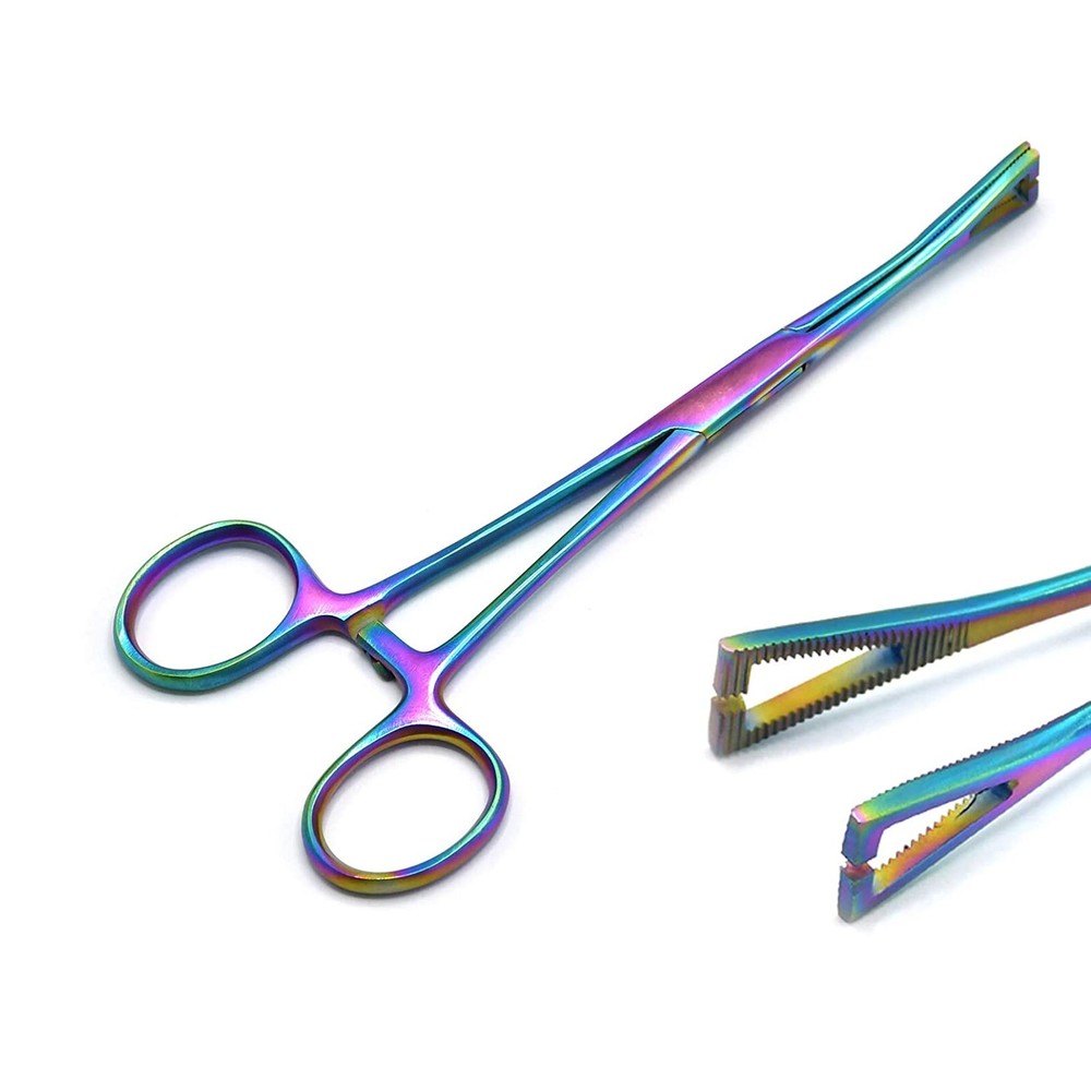 New Multi Rainbow Color 6.25" Triangle Slotted Locking Pennington Forceps