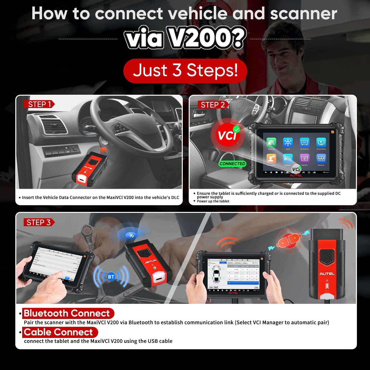 AUTEL VCI Bluetooth Adapter MaxiVCI Mini V200 MaxiSYS-VCI100 Diagnosis Interface