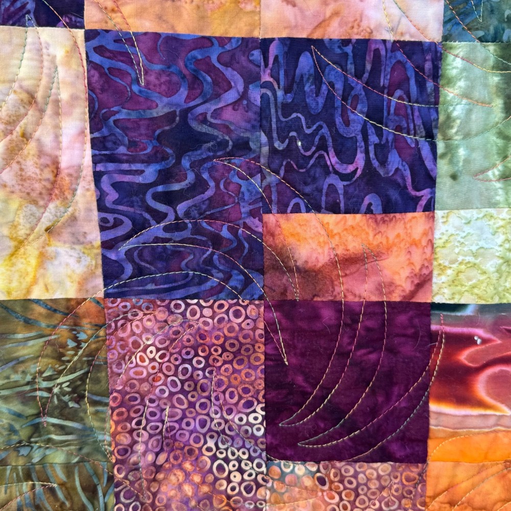 Handmade Patchwork Quilt King Machine Stitched Abstract Orange Purple Yellow