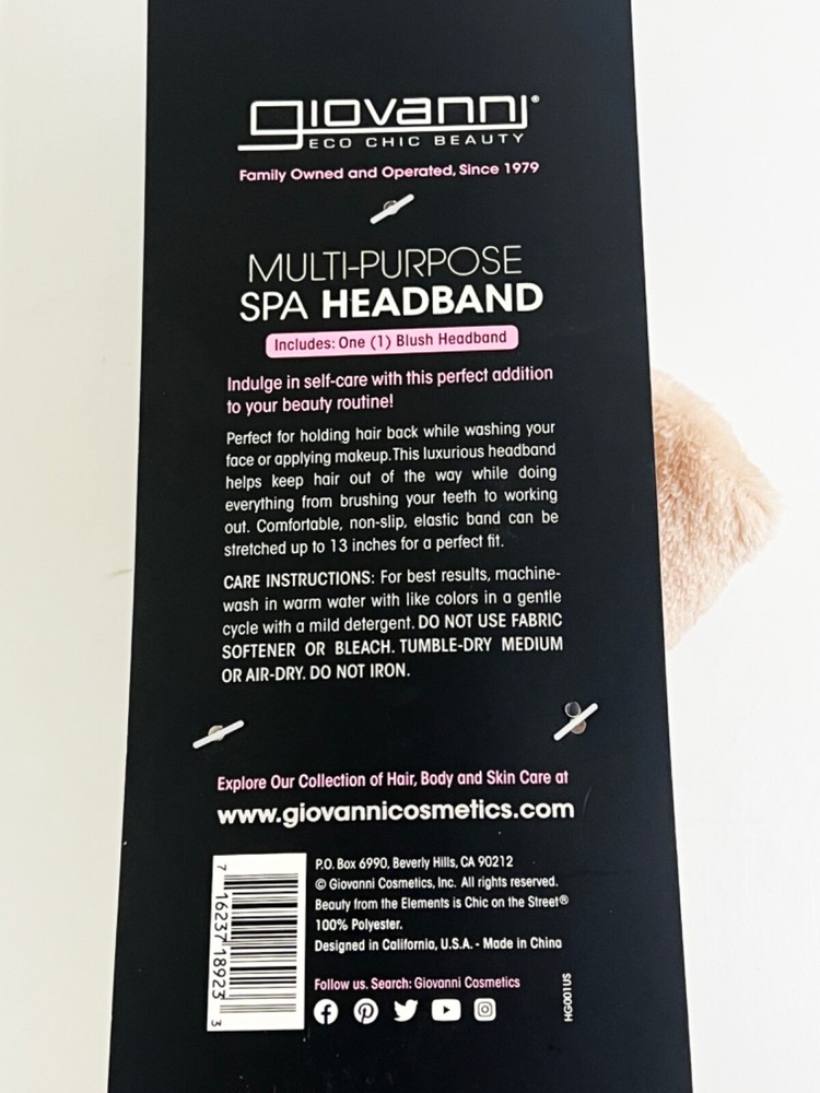 Giovanni Plush Multi-Purpose Spa Headband, Blush 1 Pack