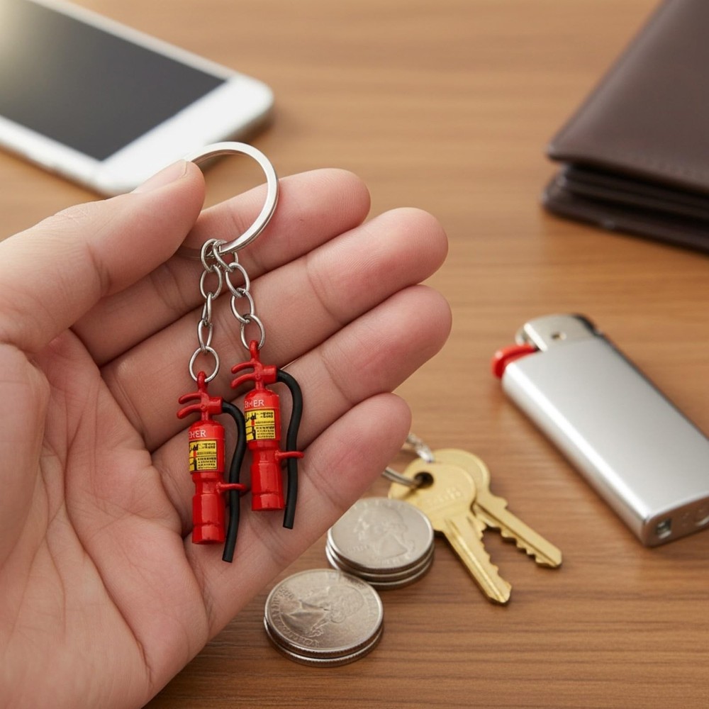 2Pcs Mini Fire Extinguisher Keychain Tiny Firefighter Keyring Stainless Steel...
