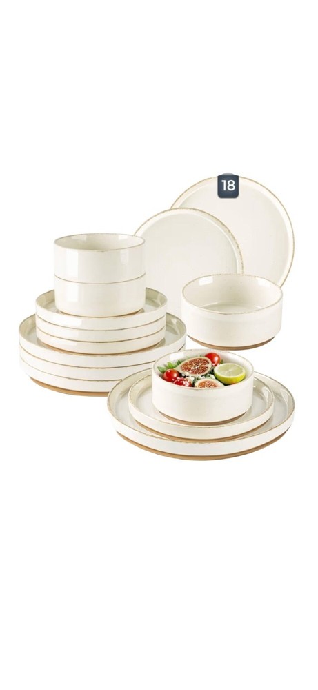AmorArc Ceramic Handpainted 18 Piece Dinnerware Set Rustic Terracotta Stoneware