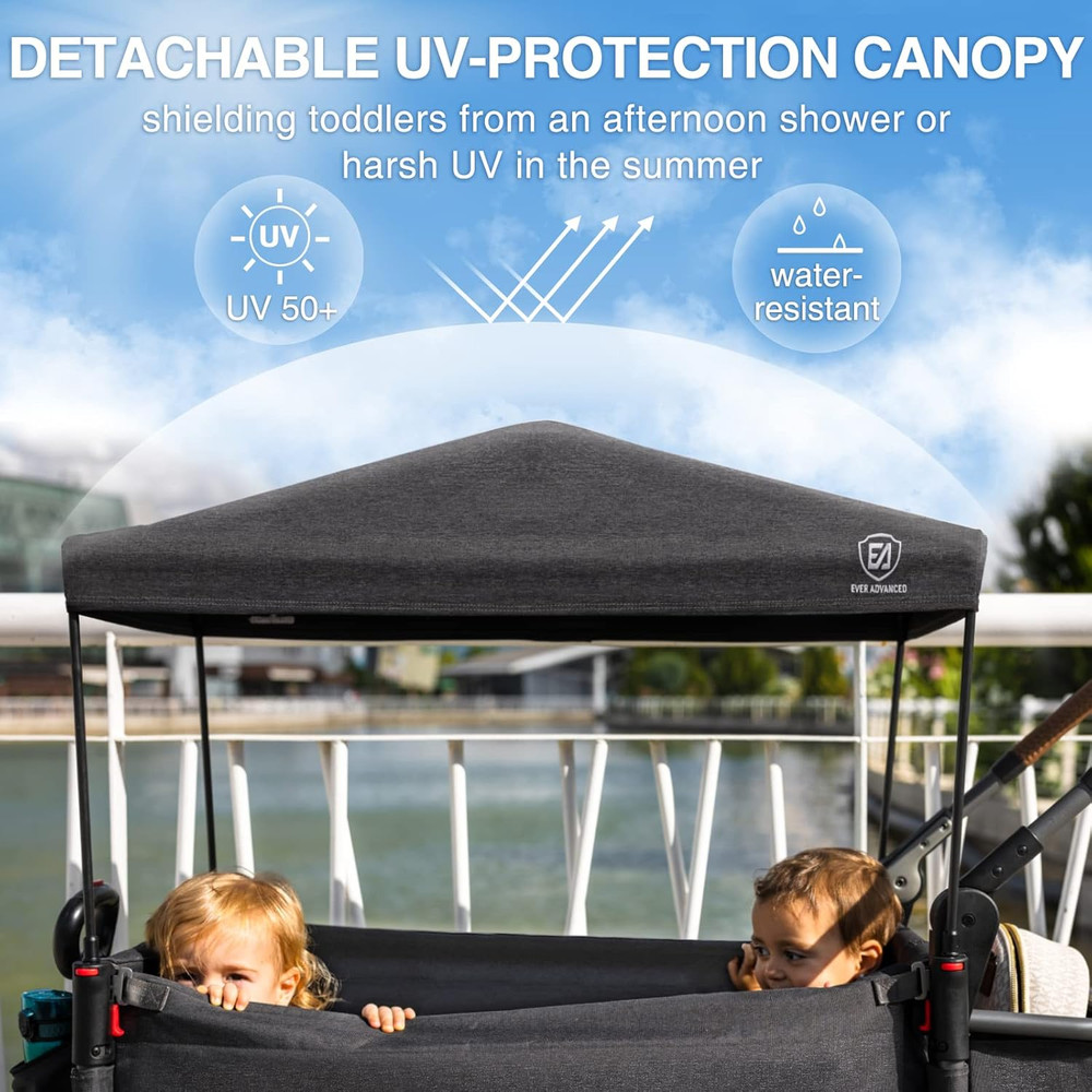 Side-Unzip Stroller Wagon for 2 Kids - 2-In-1 Bench Mode & All-Terrain Push-Pull
