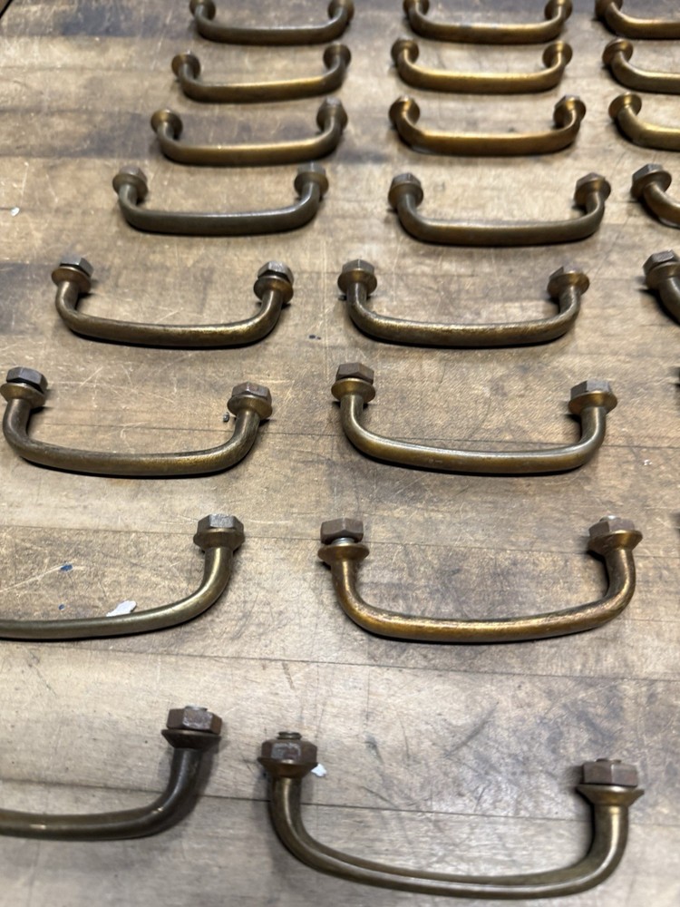40 Matching Vintage Solid Brass Original Drawer / Bin Pull Industrial Hardware