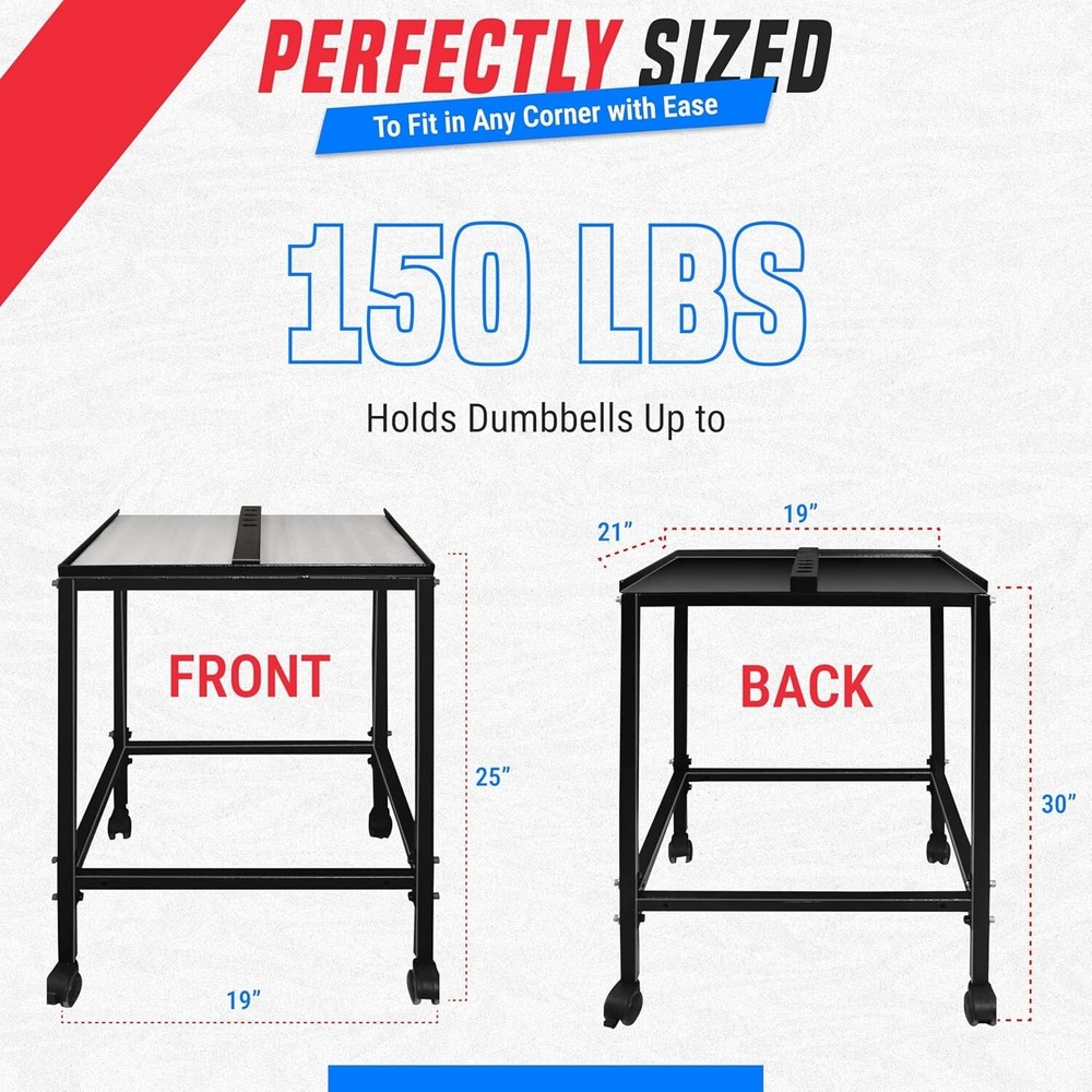 Large Compact Dumbbell Rack & Weight Rack with Lockable Wheels & 150 LB Capacity