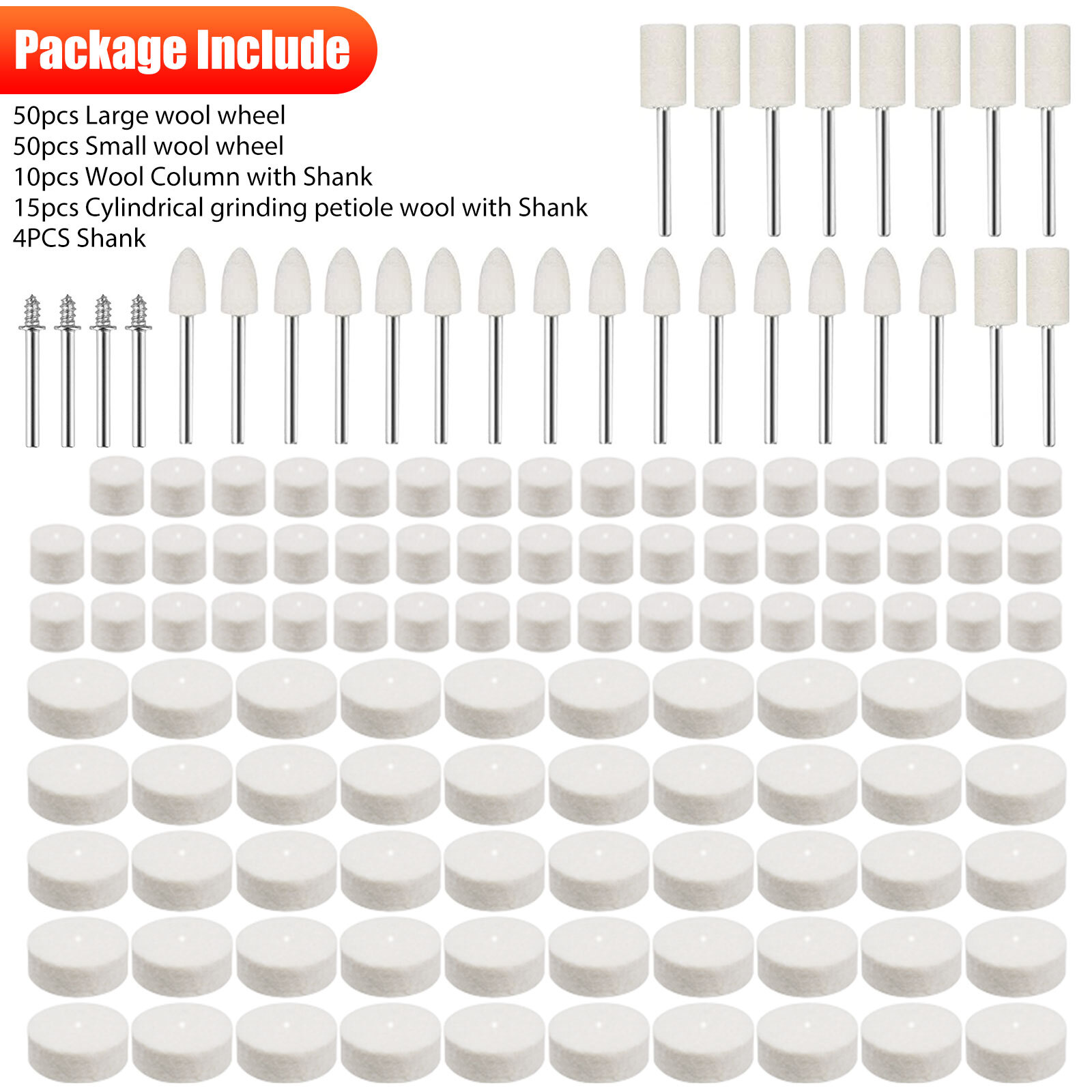 129x Wool Felt Buffing Polishing Pads Wheel Set For Dremel Grinder Accessories