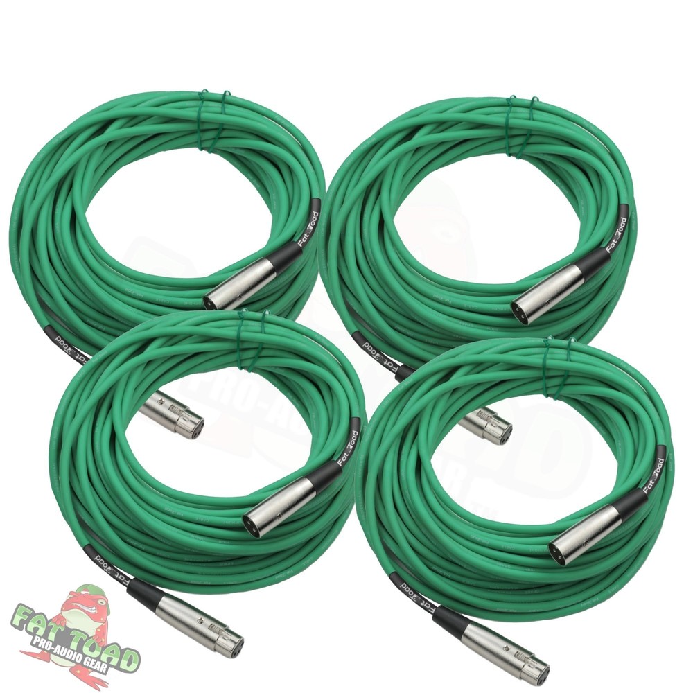 XLR Microphone Cables (4 Pack) by FAT TOAD | 50ft Professional Pro Audio Green