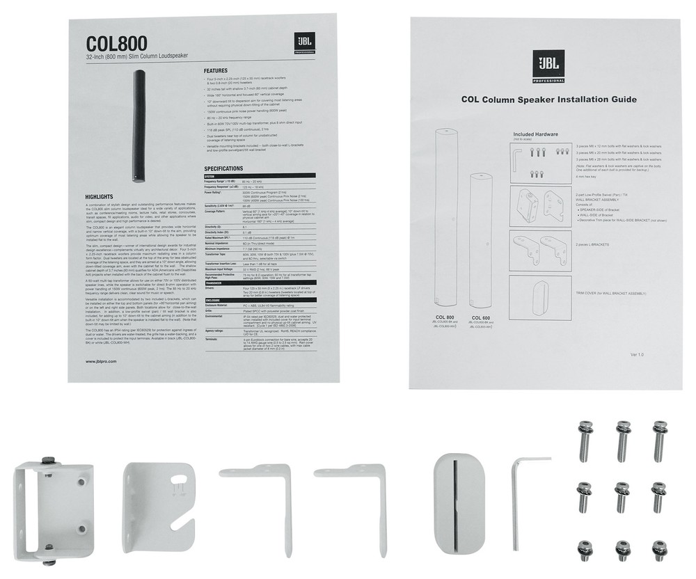 (2) JBL COL800-WH 32" White 70V Commercial Slim Column Wall Mount Array Speakers