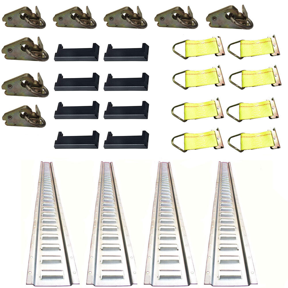 4 Galvanized 5' E-Track Rails with Caps - Straps - O-Rings - Tie Down Kit