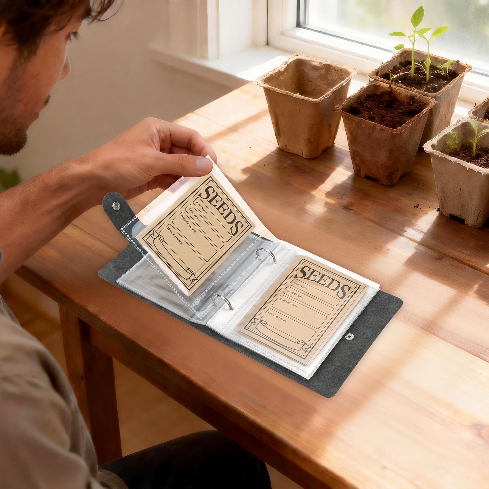 Seed Organizer Binder with 50PCS Envelopes & 50 Storage Pockets for Garden Lover