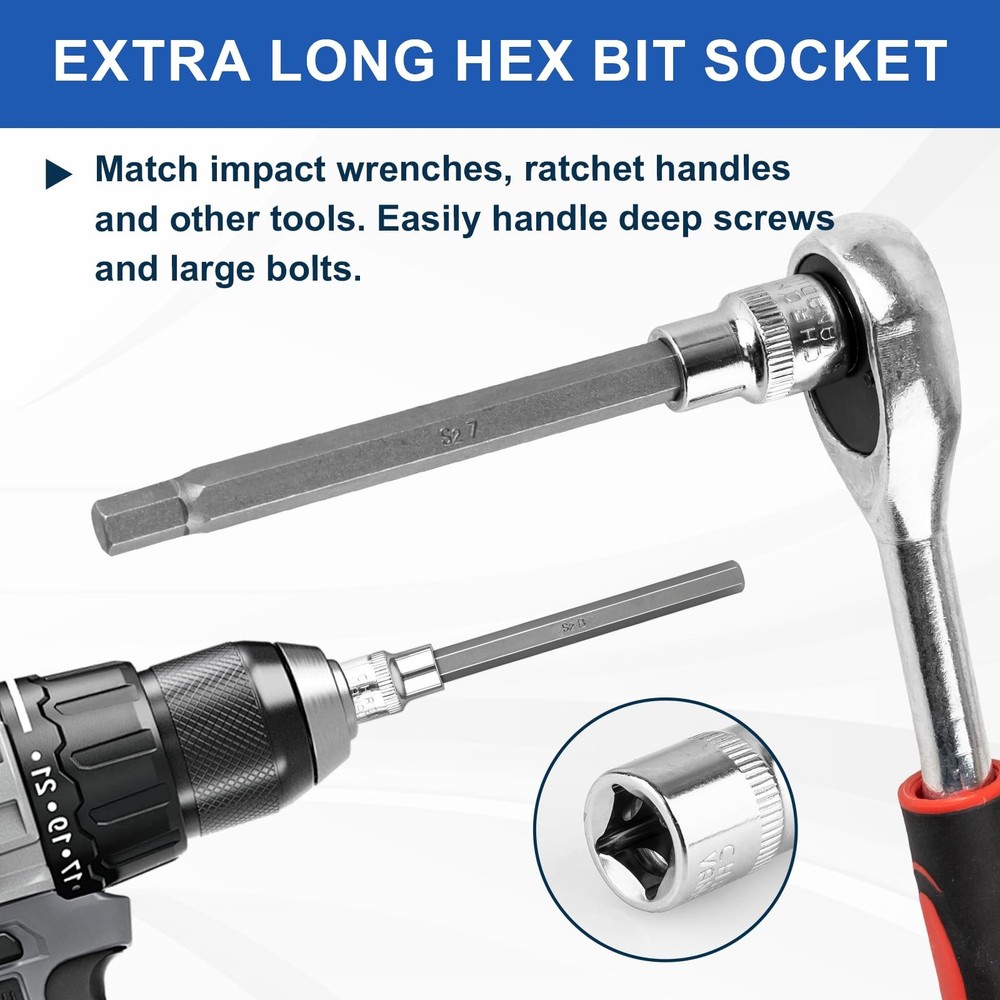 20PCS Extra-Long Allen Hex Bit Socket Set, 3/8 Inch Drive Allen Socket Set, S...