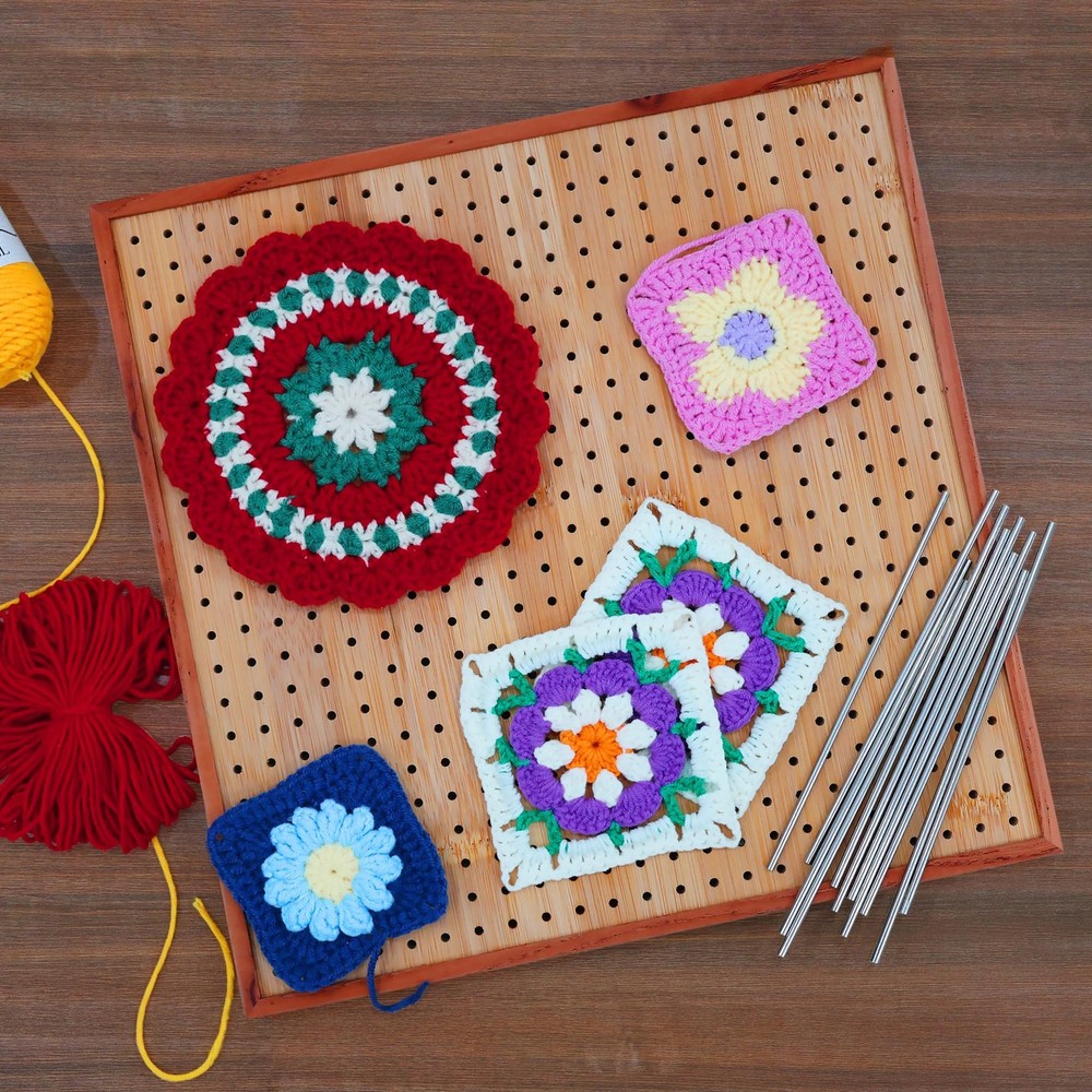 11.8" Crochet Blocking Board with 16 Pins/Pegs, Granny Square Blocking Boards...