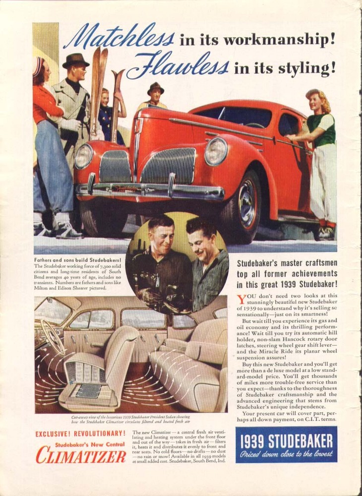 Matchless Flawless styling Studebaker ad 1939
