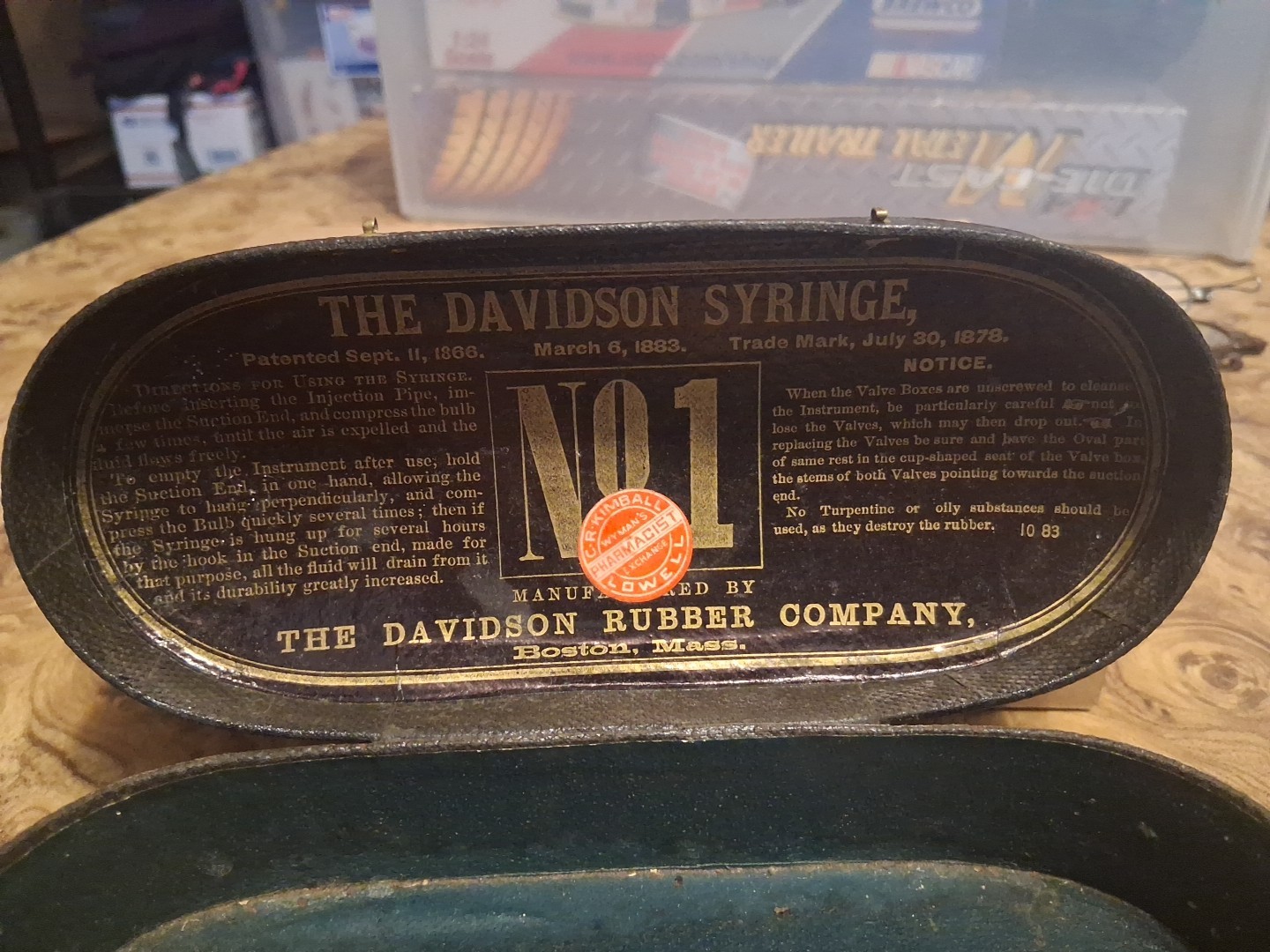 ANTIQUE 1883 DAVIDSON SYRINGE NO 1 CASE ONLY ORIGINAL PHARMACY STICKER