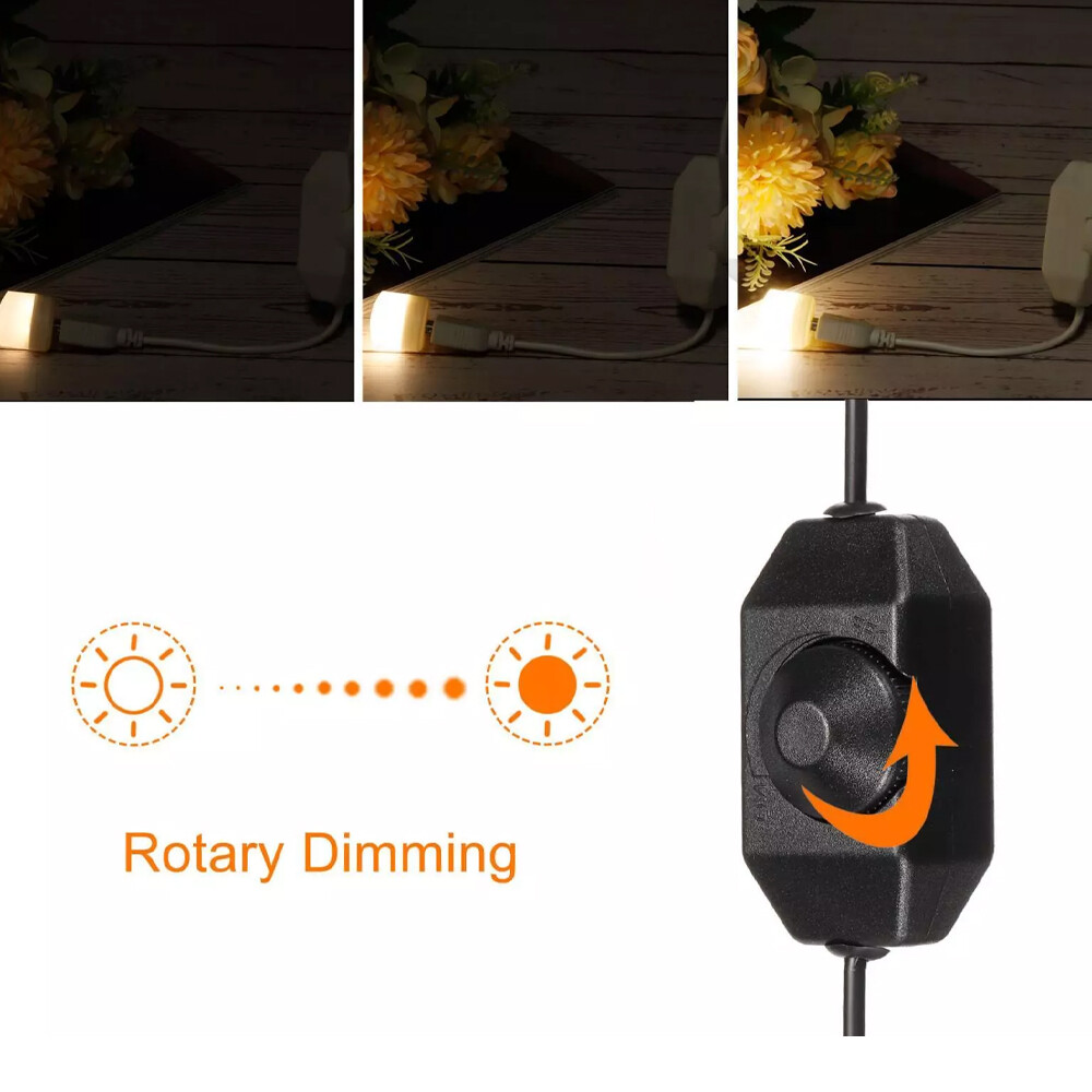 2pc 5V USB PWM Rotary Inline Dimmer Switch for LED Strips Lights Black