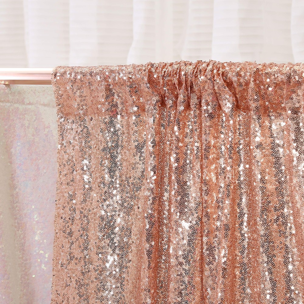 Rose Gold Sequin Backdrop 2 Panels Sequin Backdrop Curtain 2FTx8FT Sequin Cur...
