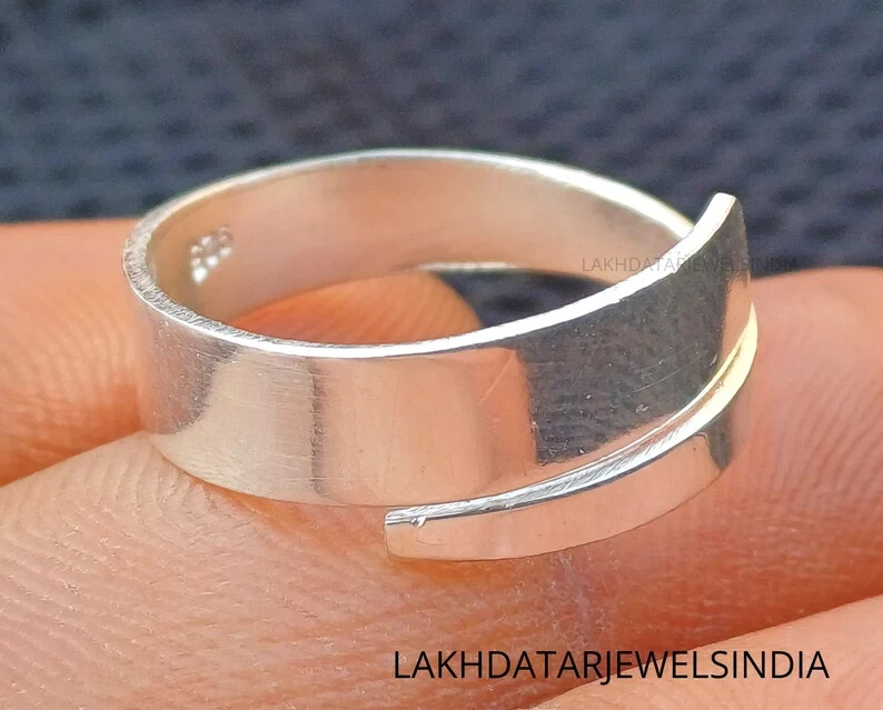 Silver Bypass Rings, Solid 925 Sterling Silver Rings, Plain Wide Band, All size