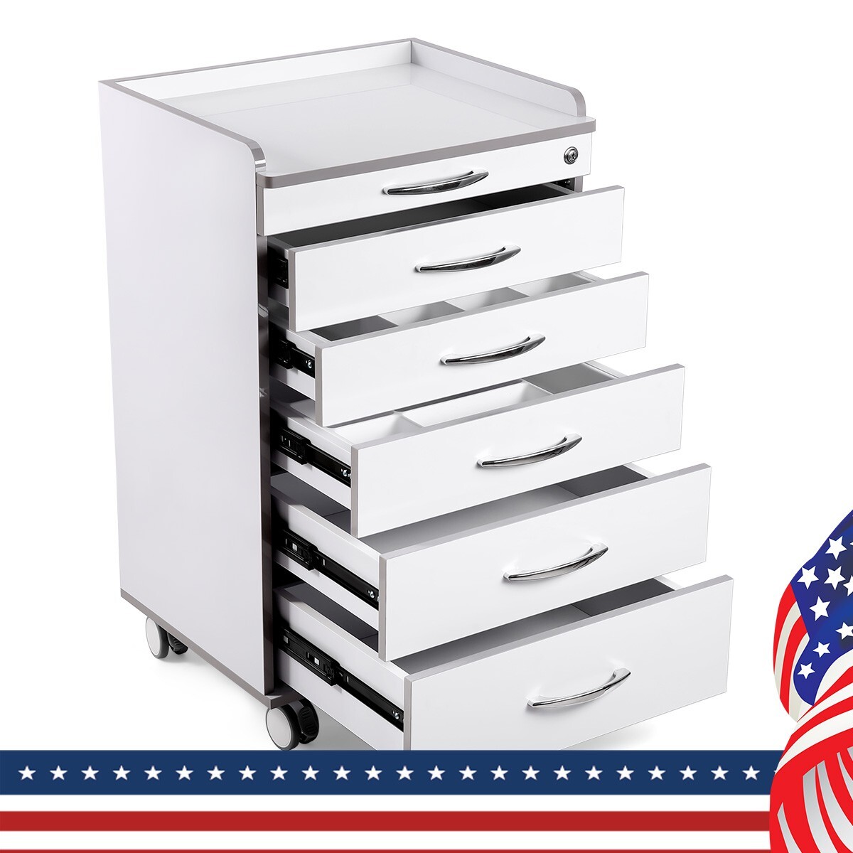 5 Drawers Dental Lab Mobile Cabinet Assistant Cart Medical Utility Storage Cart
