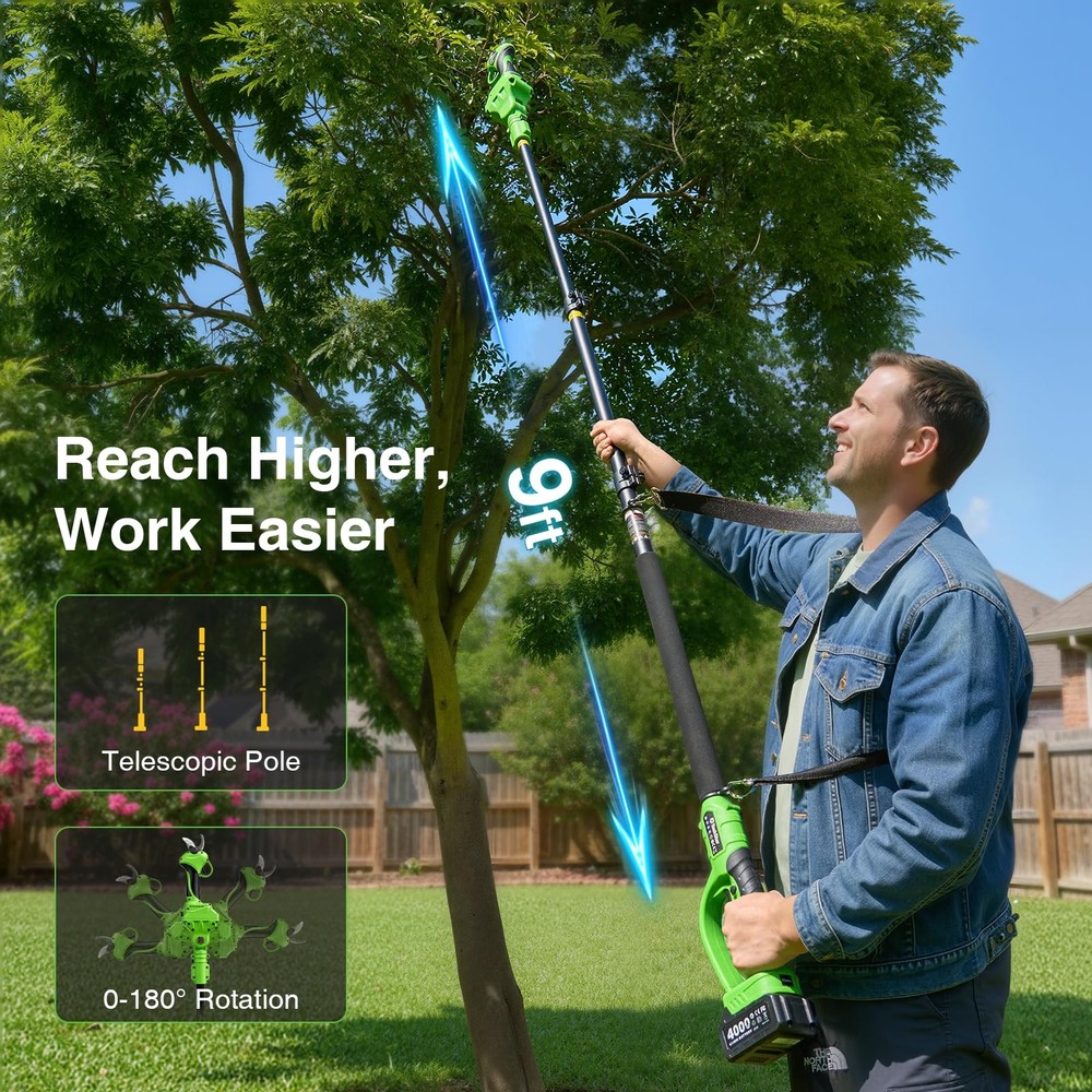 2-in-1 Pruning Shears: 20V Cordless Pole Pruner 1.2" Cutting Diameter - 2 Pcs...