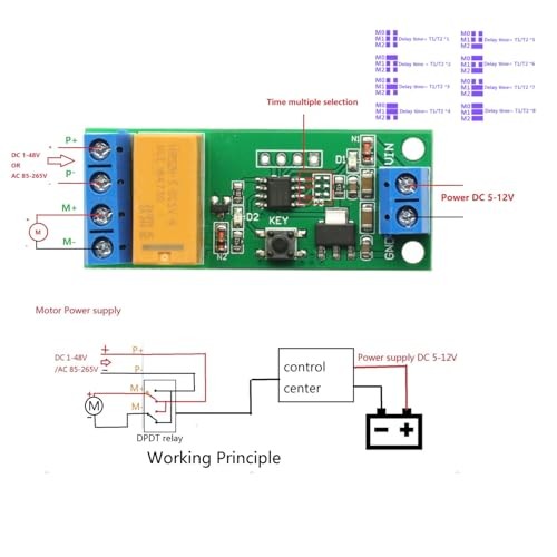 DC 5/6/9/12V 5-12V DC Motor Reverse Polarity Module Time Adjustable DPDT Delay
