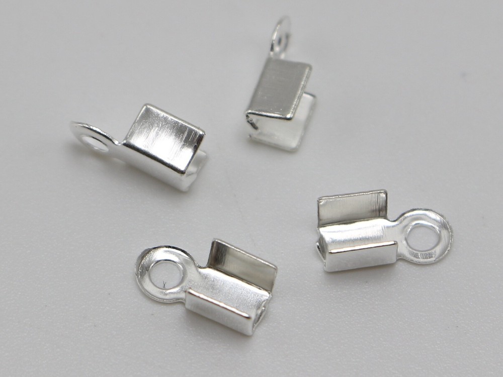 2500 pcs Silver Plated Necklace String Cord Crimp End Caps with Loop 4X8mm