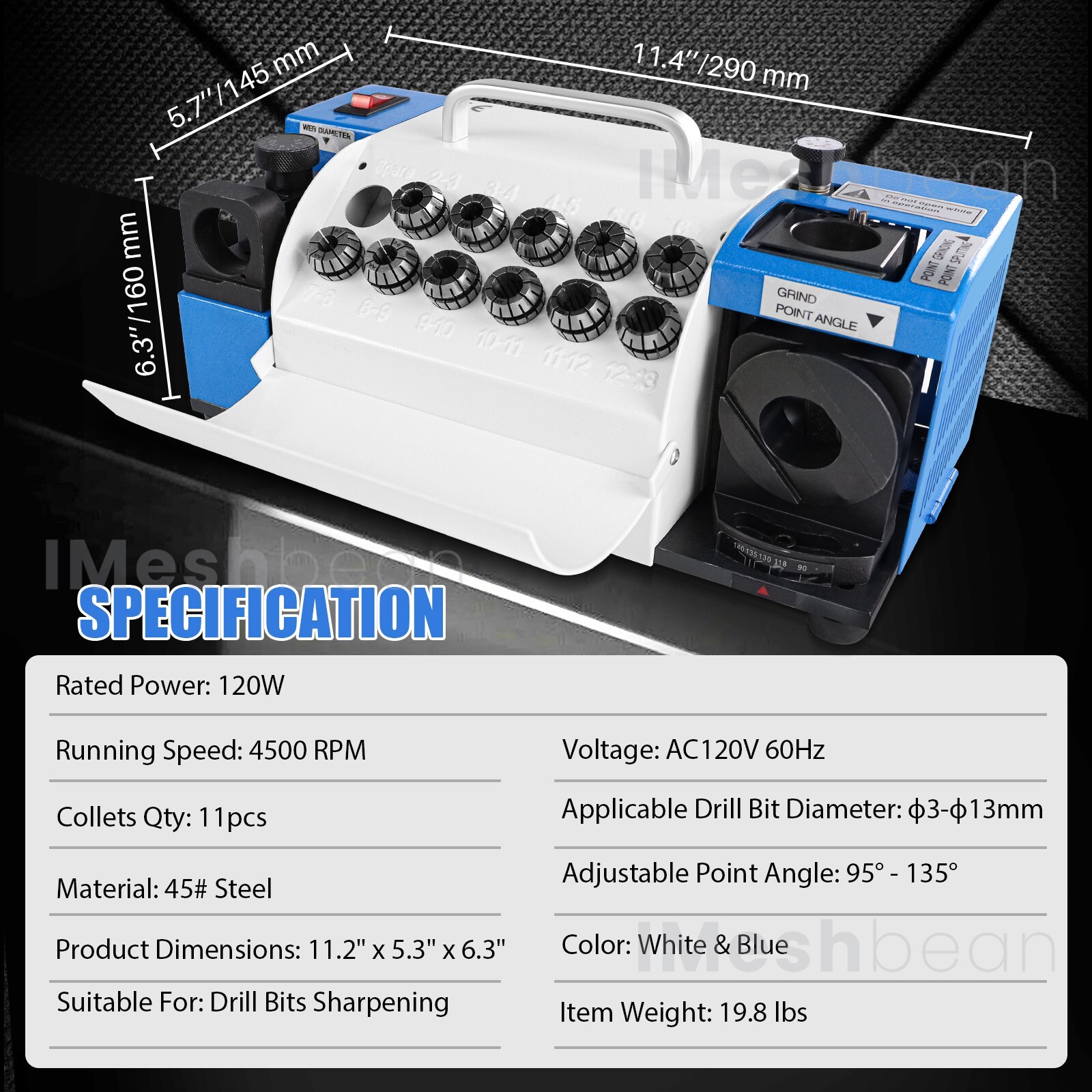 3-13/20mm Drill Bits Sharpener Bits Grinder Sharpener w/11 or 18 Collets 2 Wheel