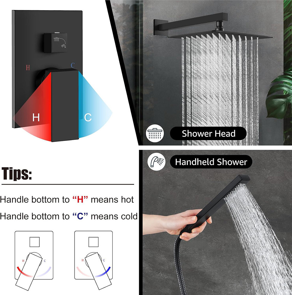 Shower Faucet Set w/Mixer Valve Kit Rainfall Shower Head Combo System Wall Mount