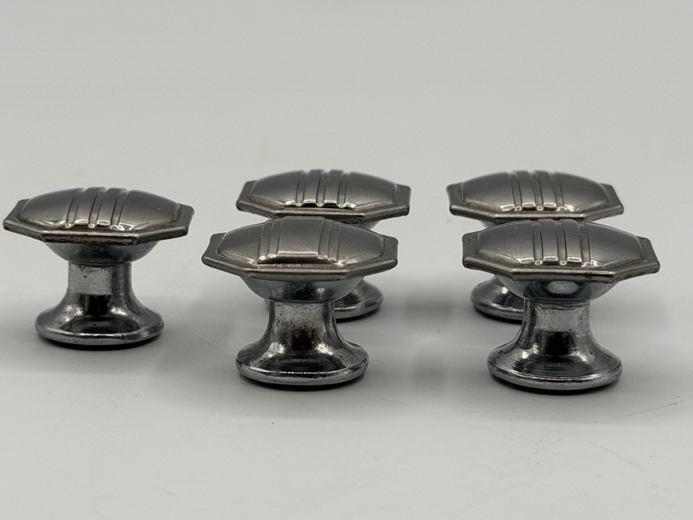25 MCM/Art Deco Chrome Drawer Cabinet Knobs Pulls Collection From One Kitchen