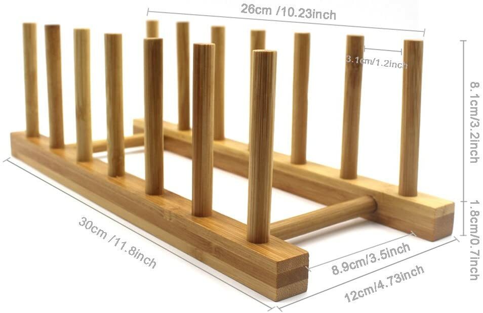 Bamboo Wooden Dish Rack, Plate Rack Stand Pot Lid Holder, Kitchen Organizer