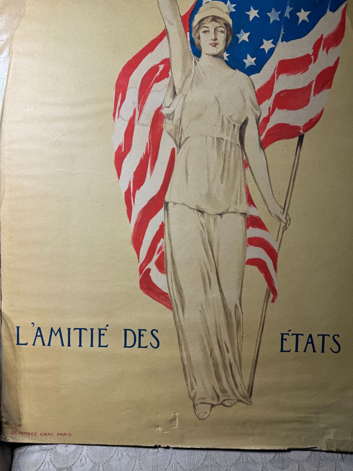Rare Original WW1 "Croix Rouge Americaine, L'Amitie Des Etats Unis" Poster