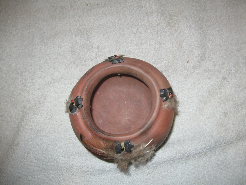 Vintage Handmade Bowl With Feathers