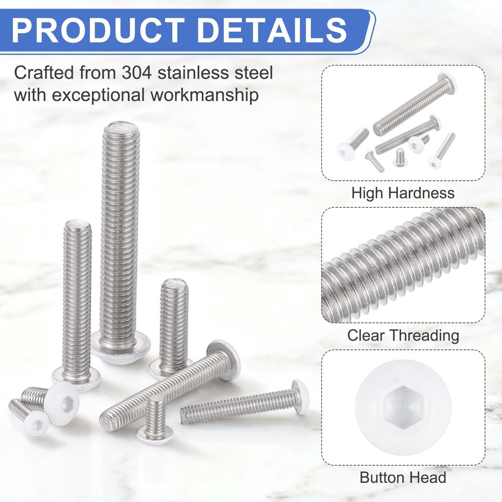 20 Pcs M3-0.5 x 6mm Button Head Socket Cap Screw Machine Screw, White