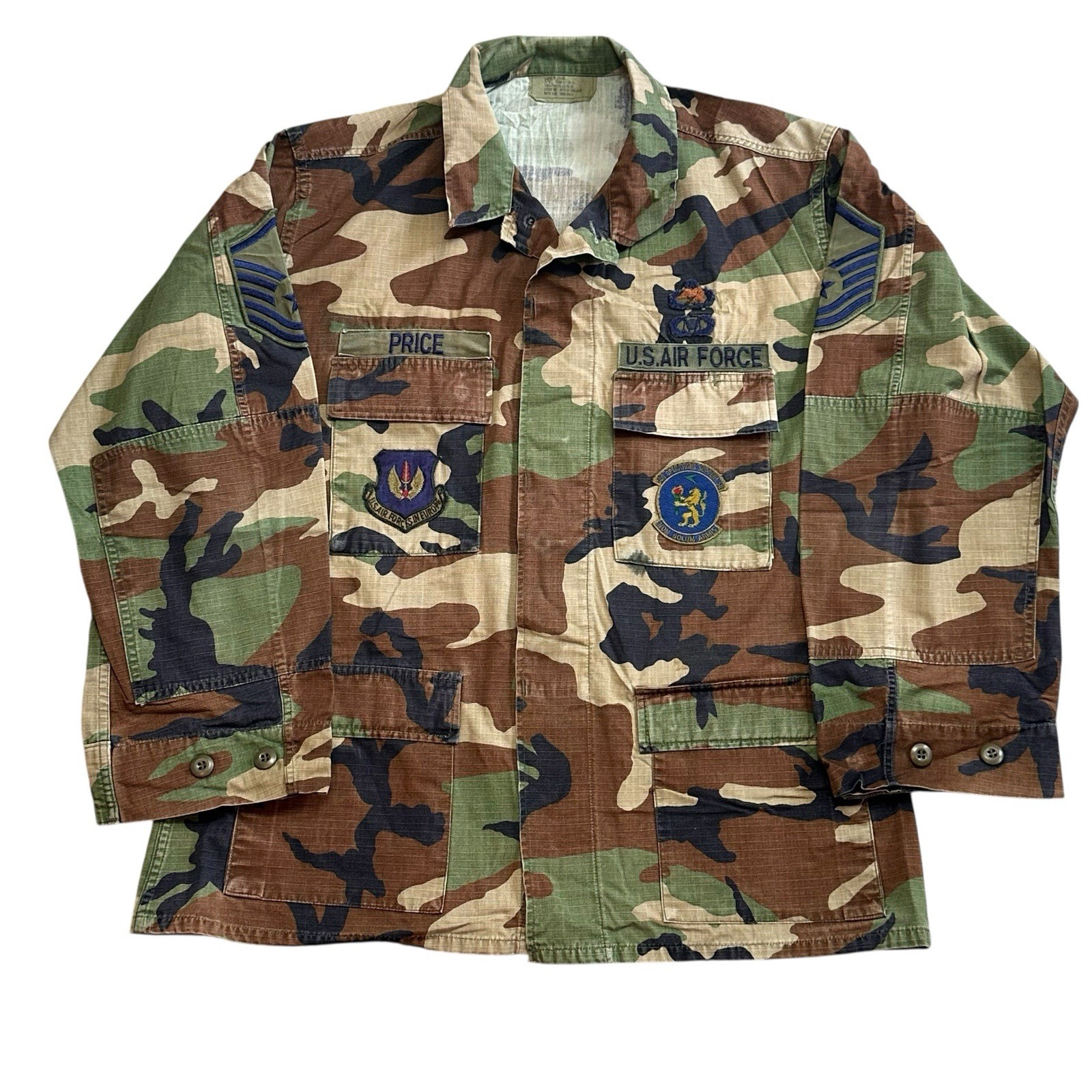 USAF Air Force EUROPE BDU Woodland Camo LARGE-REGULAR w/ Jump Patches