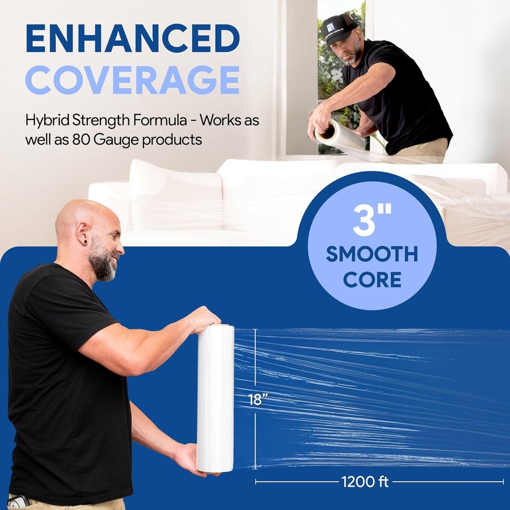 Recyclable 18" Plastic Stretch Film Wrap - 1200ft for Safe & Efficient Packing